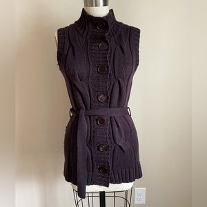 Brown LouLou Sleeveless Button Up Sweater with Sash Size M